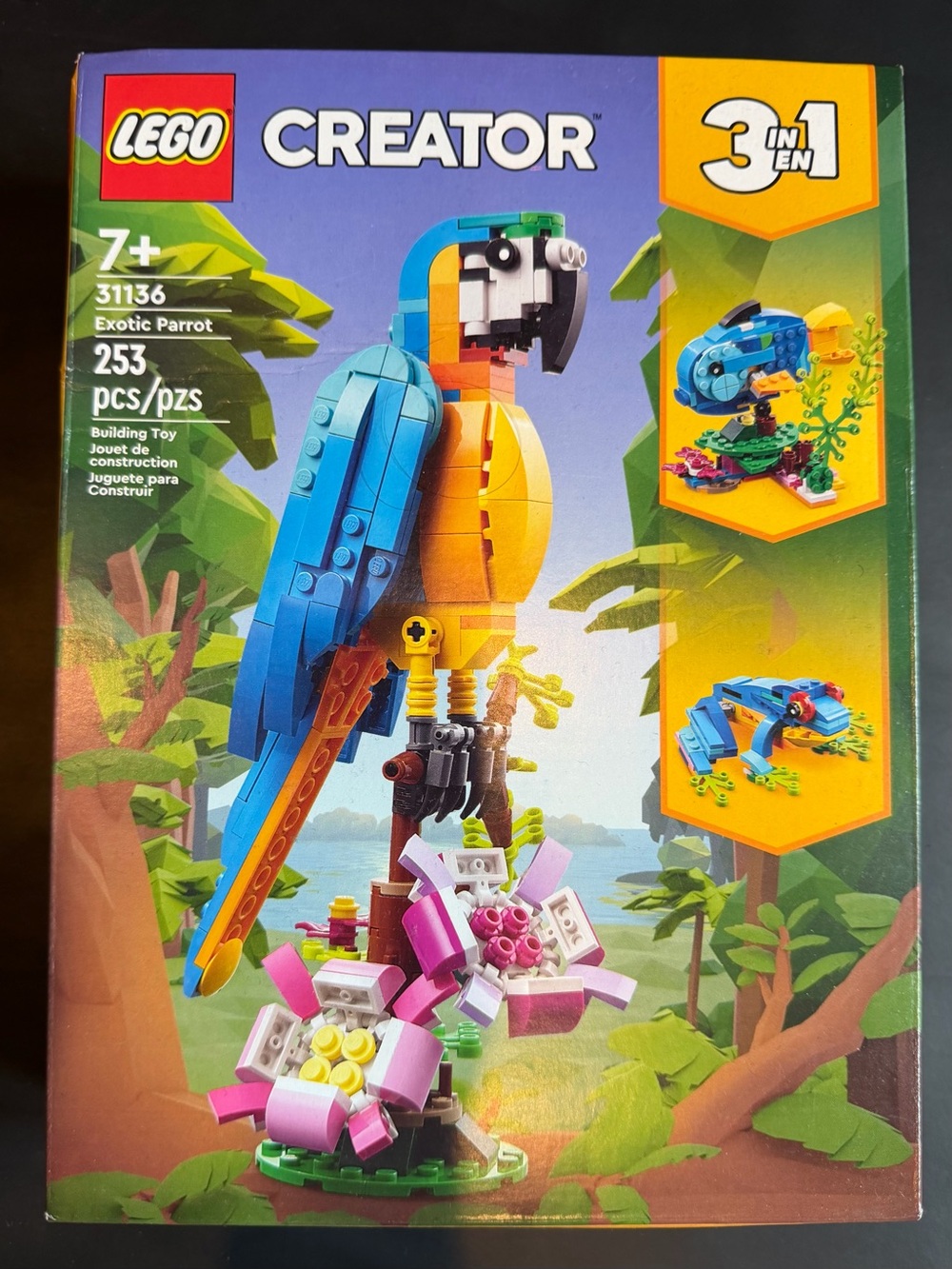 Lego Creator 3 in 1 Exotic Parrot Model in Blue, Yellow & Pink